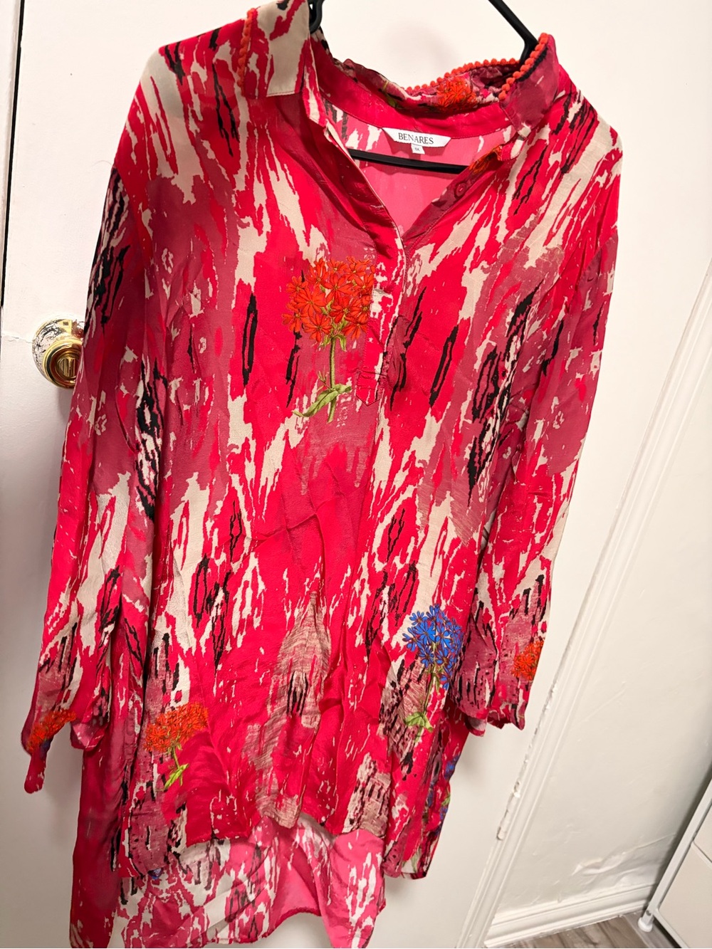 Benares Pink Floral Print V-Neck Tunic